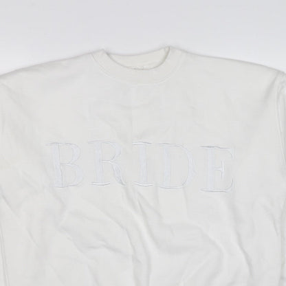 Six Stories Women’s White S Bride Embroidered Crew Neck Pullover Sweatshirt