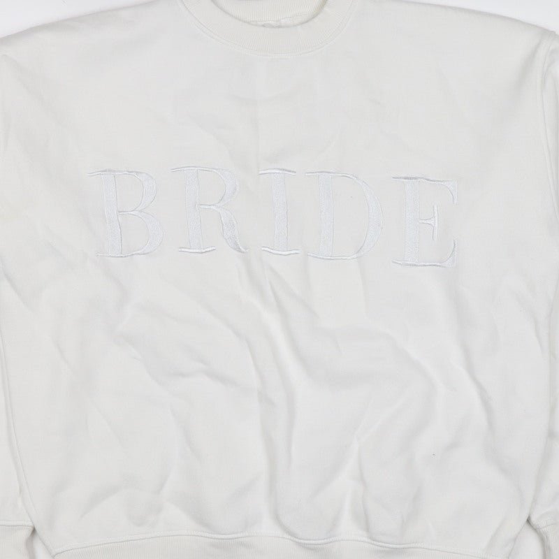 Six Stories Women’s White S Bride Embroidered Crew Neck Pullover Sweatshirt