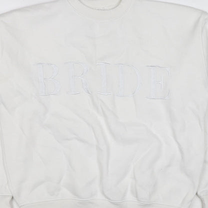 Six Stories Women’s White S Bride Embroidered Crew Neck Pullover Sweatshirt