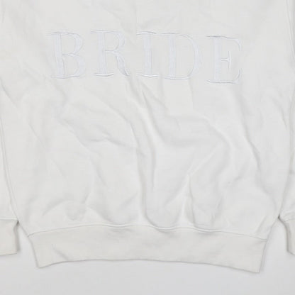 Six Stories Women’s White S Bride Embroidered Crew Neck Pullover Sweatshirt