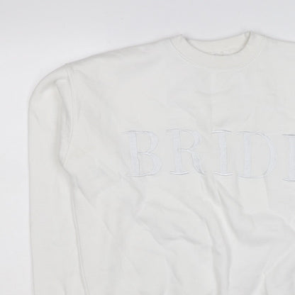 Six Stories Women’s White S Bride Embroidered Crew Neck Pullover Sweatshirt