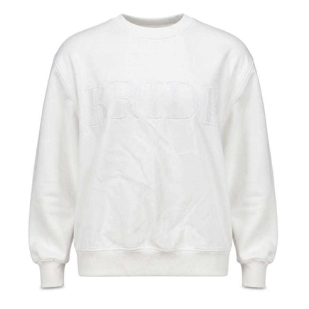 Six Stories Women’s White S Bride Embroidered Crew Neck Pullover Sweatshirt