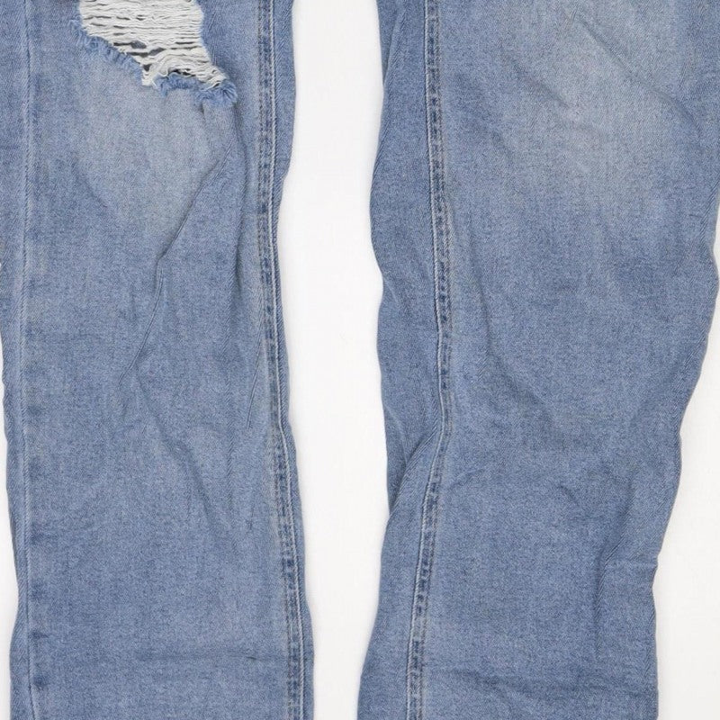 Legend London Women Blue UK 12 Straight Distressed Stretch Jeans