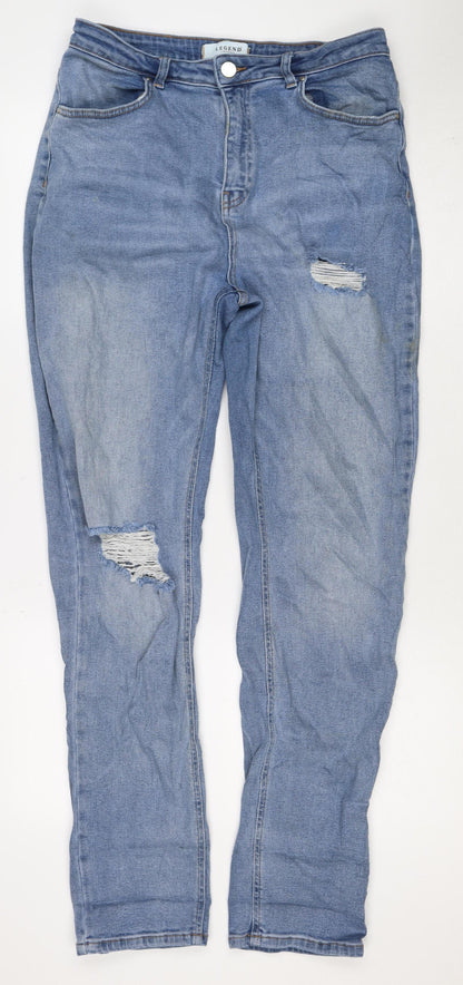 Legend London Women Blue UK 12 Straight Distressed Stretch Jeans