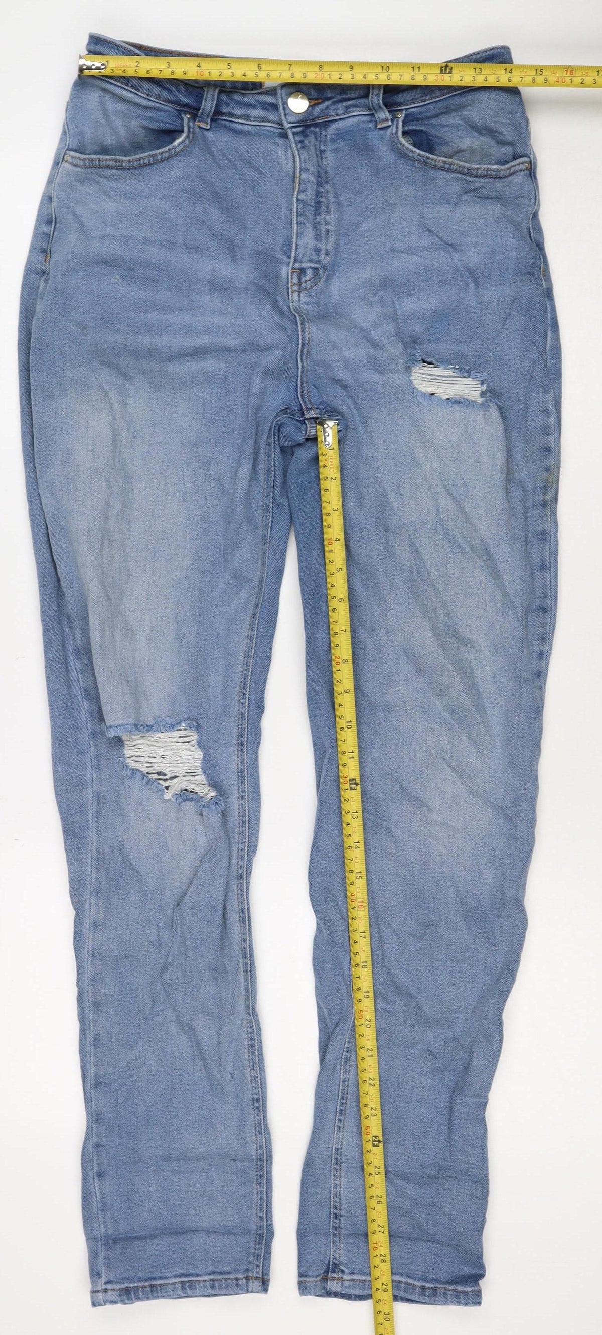 Legend London Women Blue UK 12 Straight Distressed Stretch Jeans