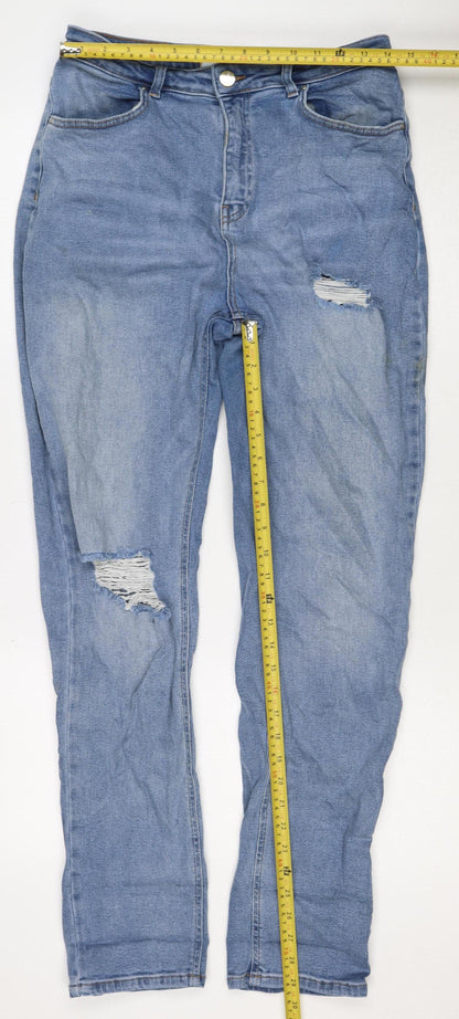 Legend London Women Blue UK 12 Straight Distressed Stretch Jeans