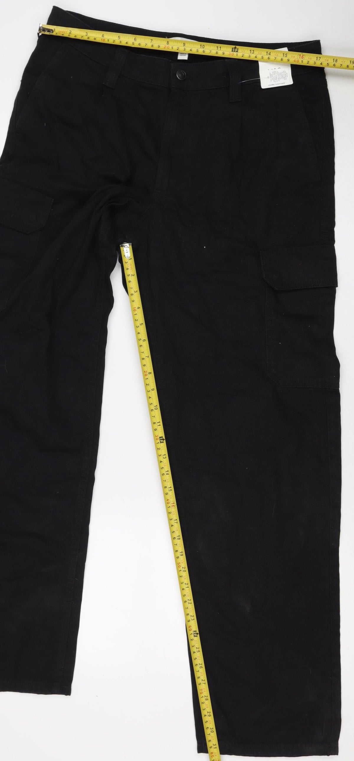 Marks and Spencer Men's Black M Long Straight Cargo Cotton Jeans