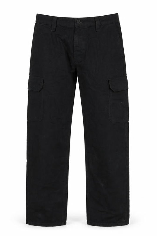 Front view of Marks and Spencer Men's Black M Long Straight Cargo Cotton Jeans