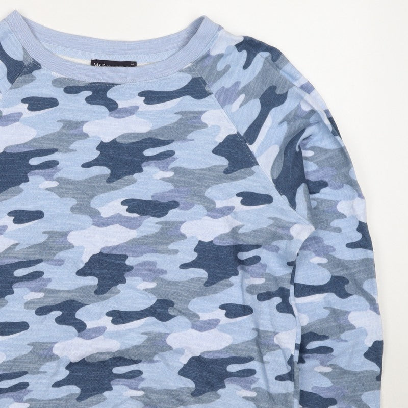 M&S Collection Women's Blue Camo Crew Neck Pullover Sweatshirt UK 14