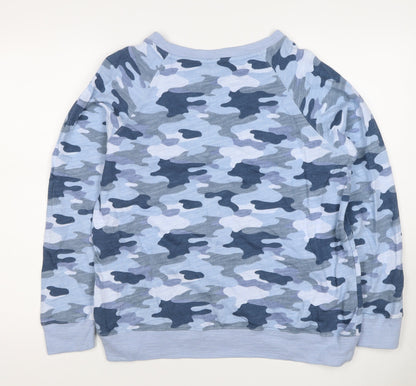 M&S Collection Women's Blue Camo Crew Neck Pullover Sweatshirt UK 14