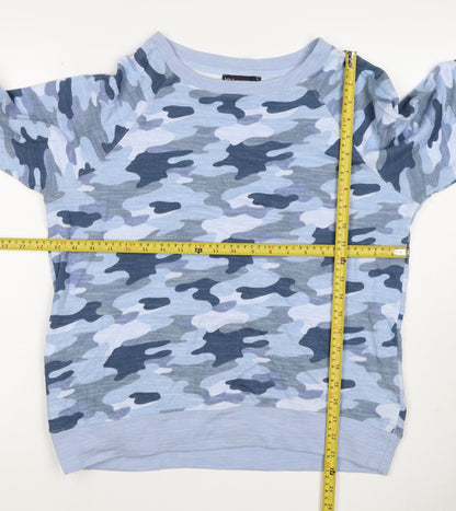M&S Collection Women's Blue Camo Crew Neck Pullover Sweatshirt UK 14