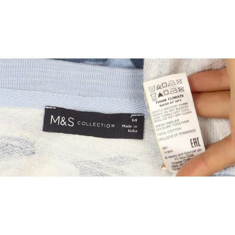 M&S Collection Women's Blue Camo Crew Neck Pullover Sweatshirt UK 14