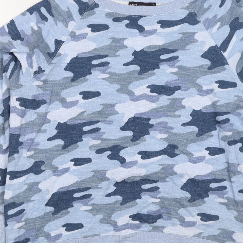 M&S Collection Women's Blue Camo Crew Neck Pullover Sweatshirt UK 14