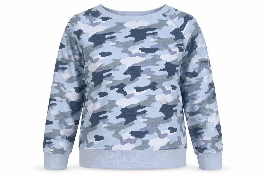 M&S Collection Women's Blue Camo Crew Neck Pullover Sweatshirt UK 14
