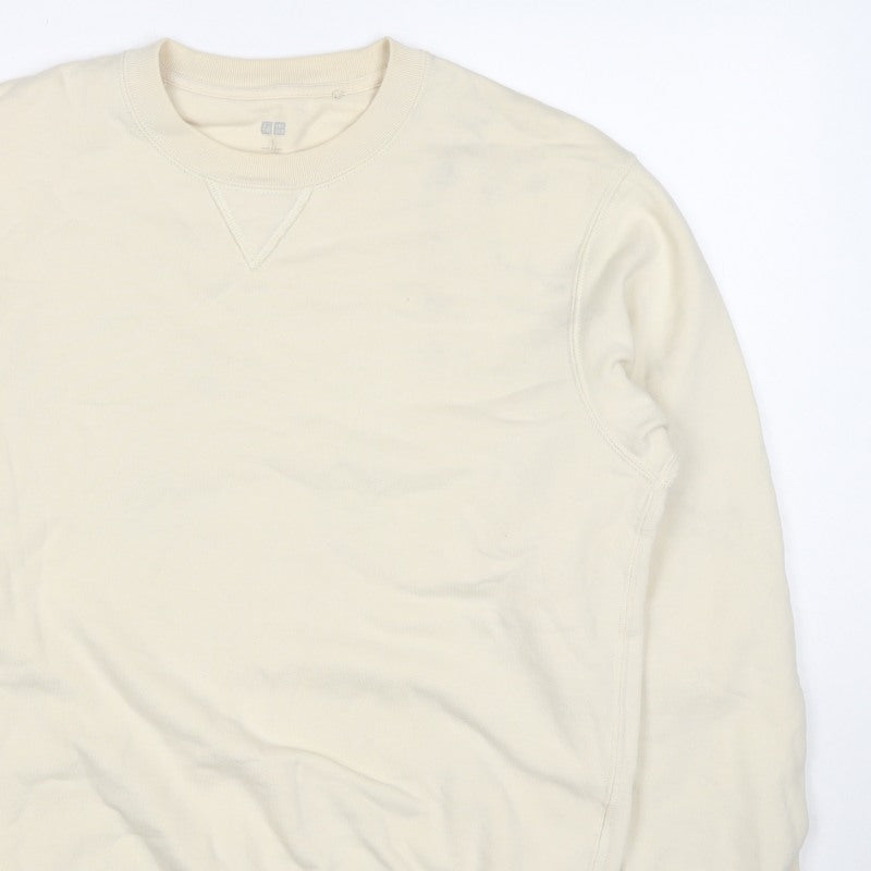 UNIQLO Men’s Beige M Crew Neck Pullover Cotton Sweatshirt Classic