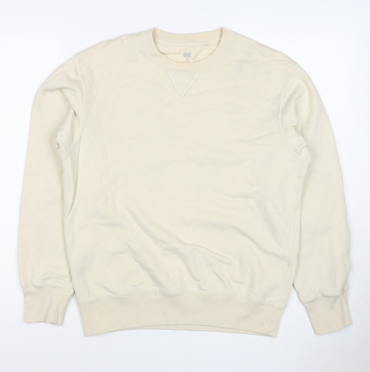 UNIQLO Men’s Beige M Crew Neck Pullover Cotton Sweatshirt Classic