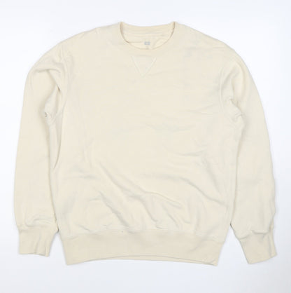 UNIQLO Men’s Beige M Crew Neck Pullover Cotton Sweatshirt Classic
