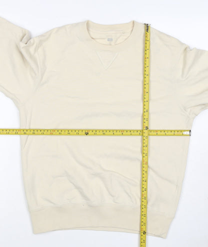 UNIQLO Men’s Beige M Crew Neck Pullover Cotton Sweatshirt Classic