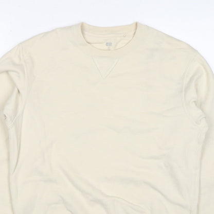 UNIQLO Men’s Beige M Crew Neck Pullover Cotton Sweatshirt Classic