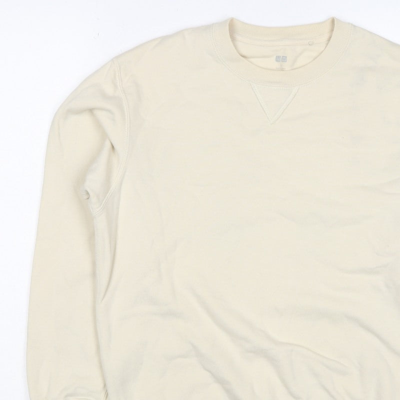 UNIQLO Men’s Beige M Crew Neck Pullover Cotton Sweatshirt Classic