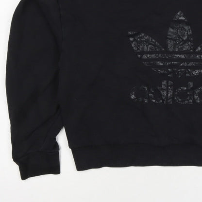 adidas Girls Black 9-10 Years Pullover Sweatshirt Trefoil Logo