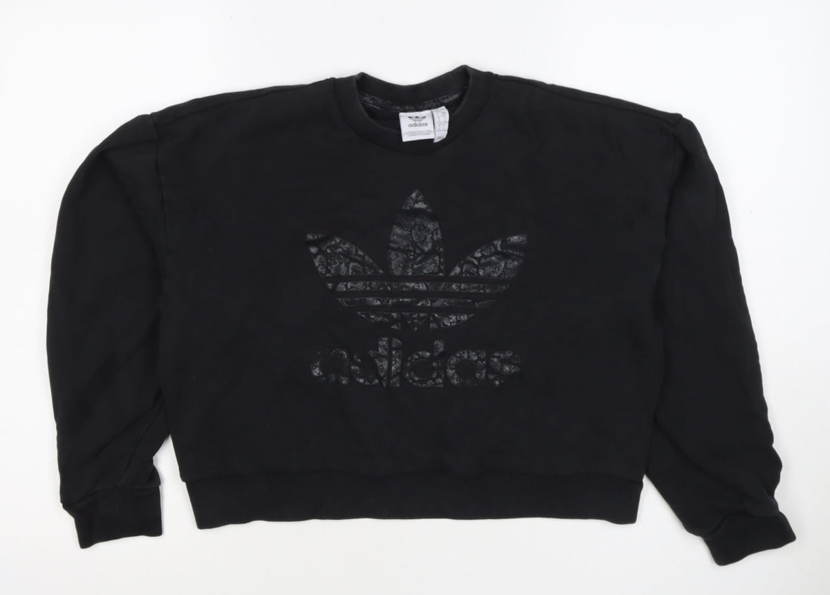 adidas Girls Black 9-10 Years Pullover Sweatshirt Trefoil Logo