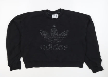 adidas Girls Black 9-10 Years Pullover Sweatshirt Trefoil Logo
