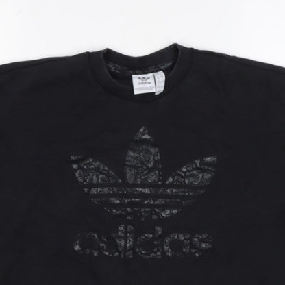 adidas Girls Black 9-10 Years Pullover Sweatshirt Trefoil Logo