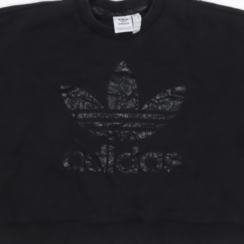 adidas Girls Black 9-10 Years Pullover Sweatshirt Trefoil Logo