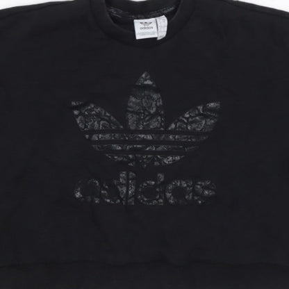 adidas Girls Black 9-10 Years Pullover Sweatshirt Trefoil Logo