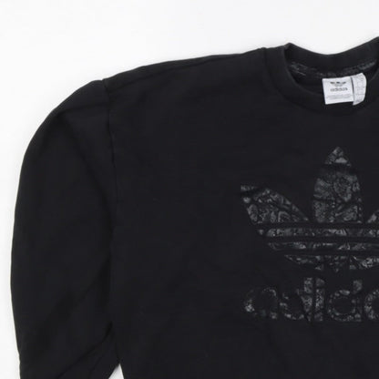 adidas Girls Black 9-10 Years Pullover Sweatshirt Trefoil Logo