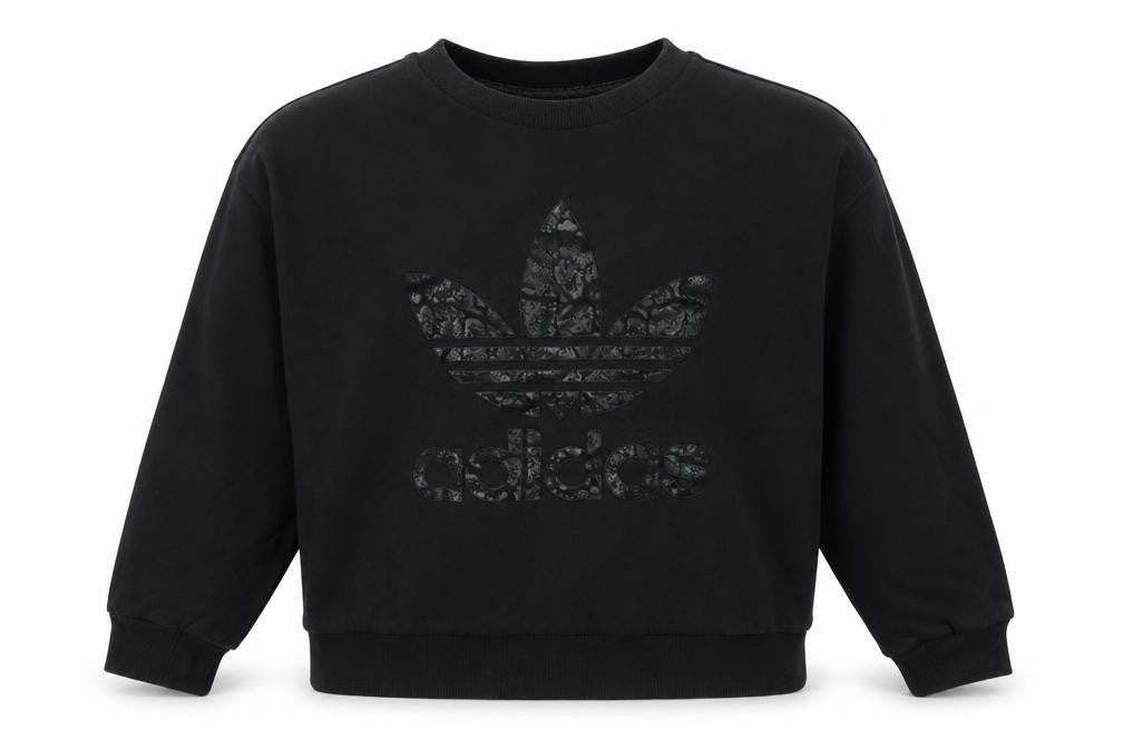 adidas Girls Black 9-10 Years Pullover Sweatshirt Trefoil Logo