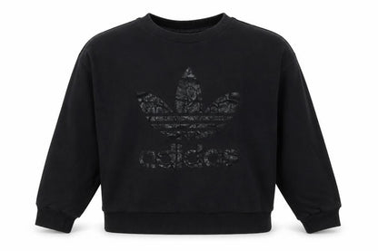 adidas Girls Black 9-10 Years Pullover Sweatshirt Trefoil Logo