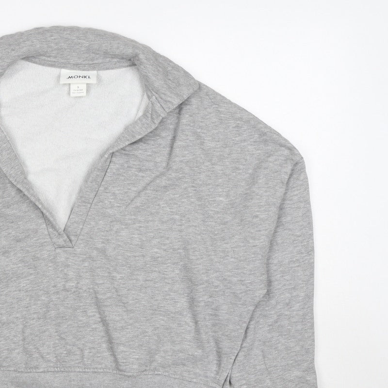 Monki Women Grey S Hooded V-Neck Pullover Sweatshirt Fleece