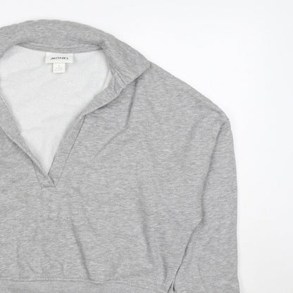 Monki Women Grey S Hooded V-Neck Pullover Sweatshirt Fleece