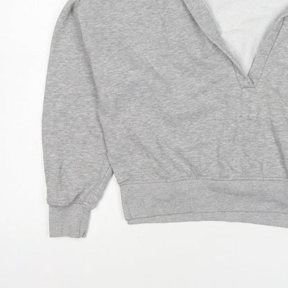 Monki Women Grey S Hooded V-Neck Pullover Sweatshirt Fleece