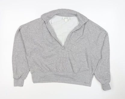 Monki Women Grey S Hooded V-Neck Pullover Sweatshirt Fleece