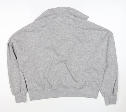 Monki Women Grey S Hooded V-Neck Pullover Sweatshirt Fleece