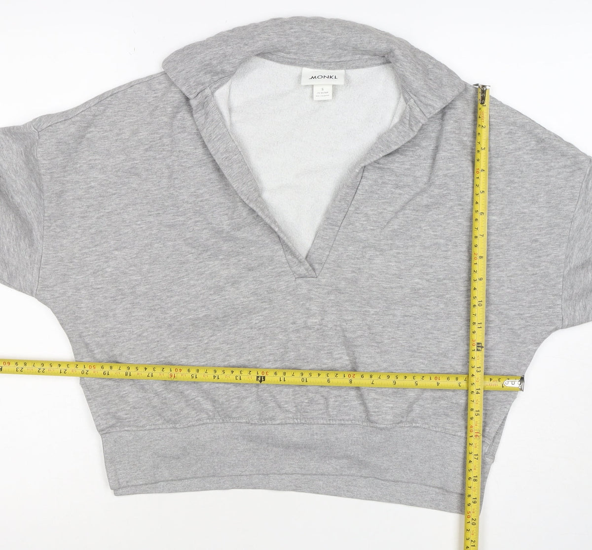Monki Women Grey S Hooded V-Neck Pullover Sweatshirt Fleece
