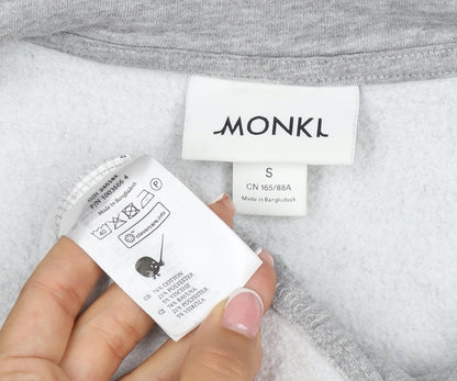 Monki Women Grey S Hooded V-Neck Pullover Sweatshirt Fleece