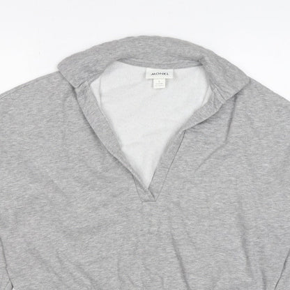 Monki Women Grey S Hooded V-Neck Pullover Sweatshirt Fleece