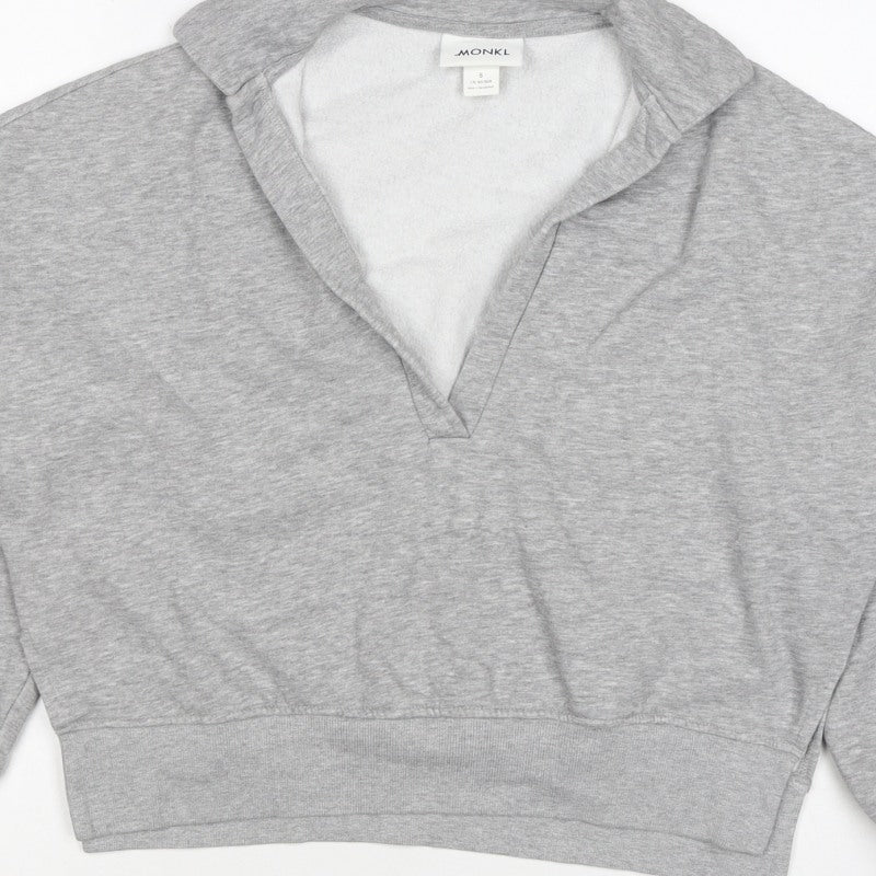 Monki Women Grey S Hooded V-Neck Pullover Sweatshirt Fleece