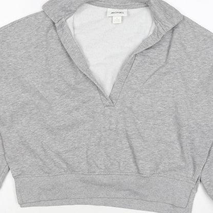 Monki Women Grey S Hooded V-Neck Pullover Sweatshirt Fleece