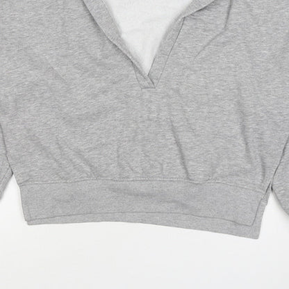 Monki Women Grey S Hooded V-Neck Pullover Sweatshirt Fleece