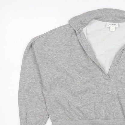 Monki Women Grey S Hooded V-Neck Pullover Sweatshirt Fleece