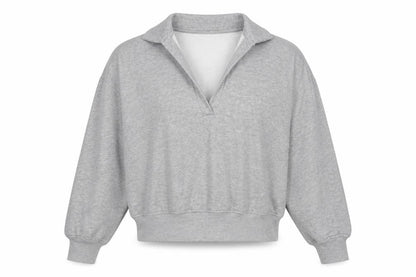 Monki Women Grey S Hooded V-Neck Pullover Sweatshirt Fleece