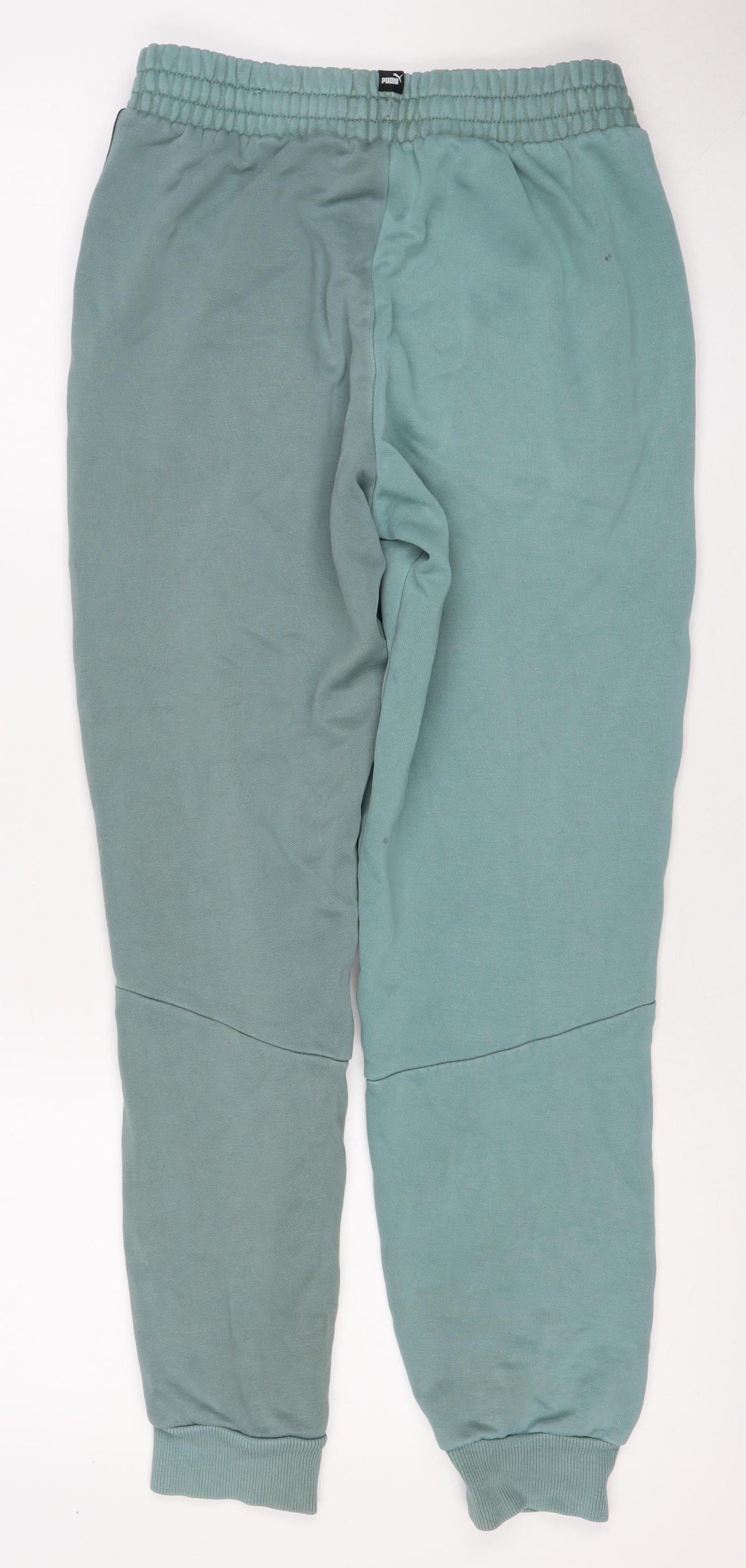 Puma Boys Green Track Pants 13-14 Years Cotton Blend Logo Tape Joggers
