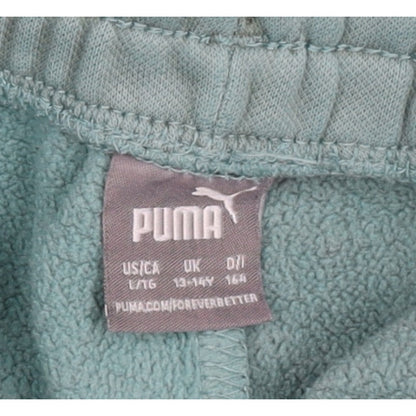Puma Boys Green Track Pants 13-14 Years Cotton Blend Logo Tape Joggers
