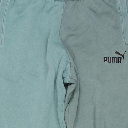Puma Boys Green Track Pants 13-14 Years Cotton Blend Logo Tape Joggers