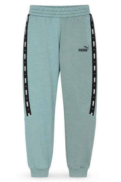 Puma Boys Green Track Pants 13-14 Years Cotton Blend Logo Tape Joggers